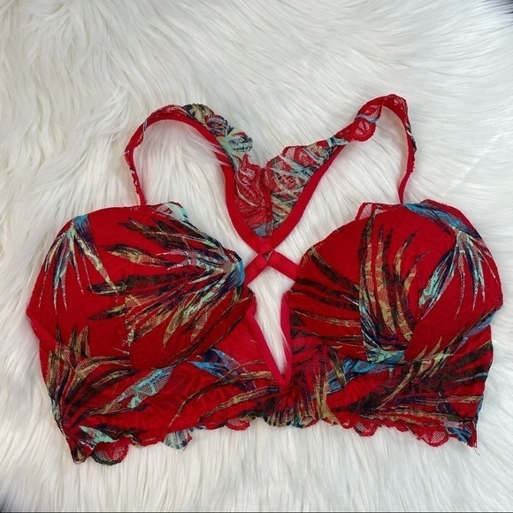 PINK VS Palm Print Date Plunge Push-Up Medium - Picture 3 of 14